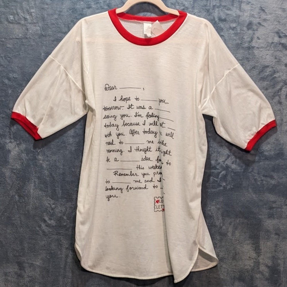 Vintage Inner World Love Letters Ringer Nightshirt White Red OSFM Tee Shirt USA